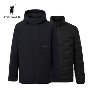 新品 羽绒服2025冬季 POLOWALK男式 90鸭绒简约连帽外套 一衣三穿