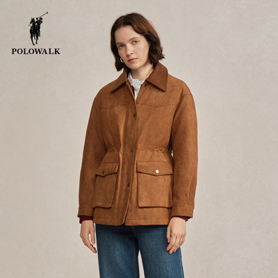 POLOWALK女式羽绒服2025冬季新品复古工装风翻领收腰显瘦羽绒外套