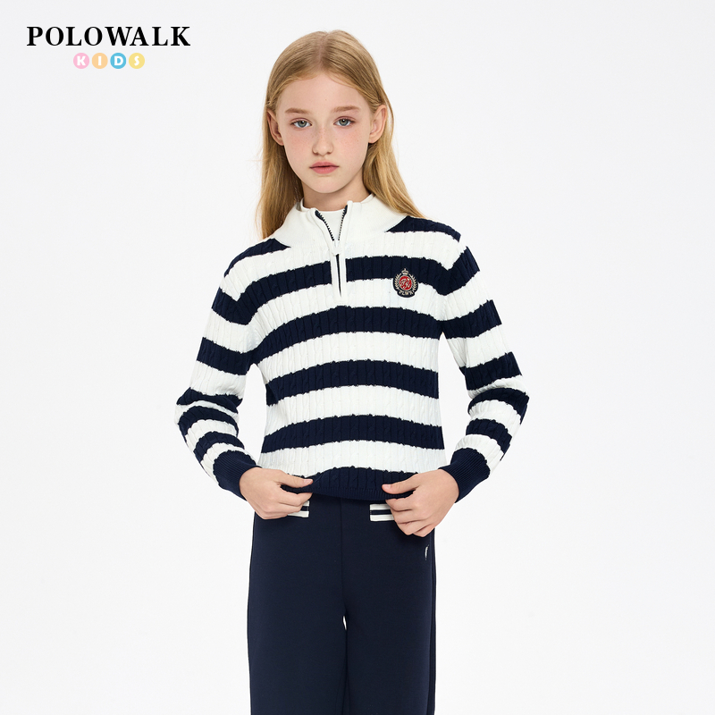 POLOWALK秋季女童线衫半开襟