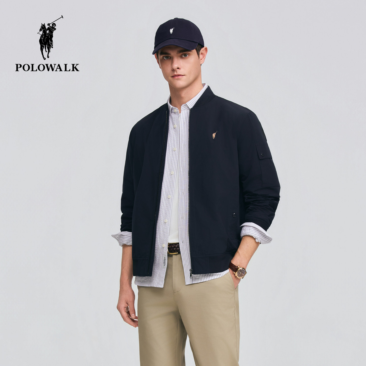 POLOWALK男式夹克2026春季新品男装简约棒球领商务夹克拉链外套