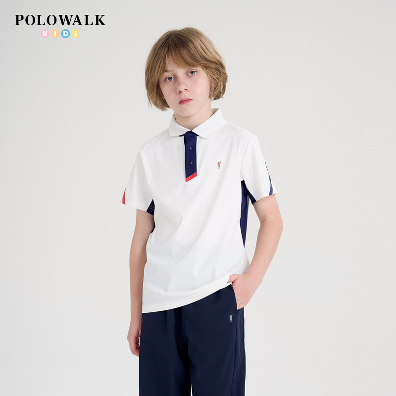 POLOWALK童装夏季短袖翻领T恤男童上衣Polo衫撞色拼接