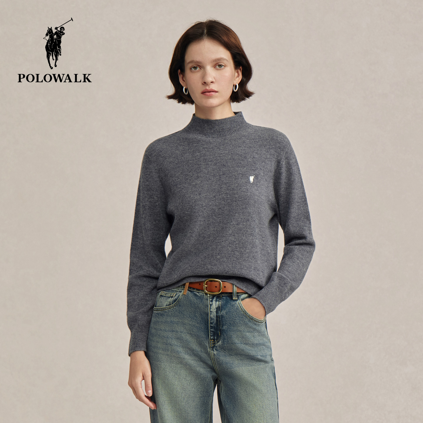 【100%绵羊毛】POLOWALK女士羊毛杉秋冬新款针织半高领内