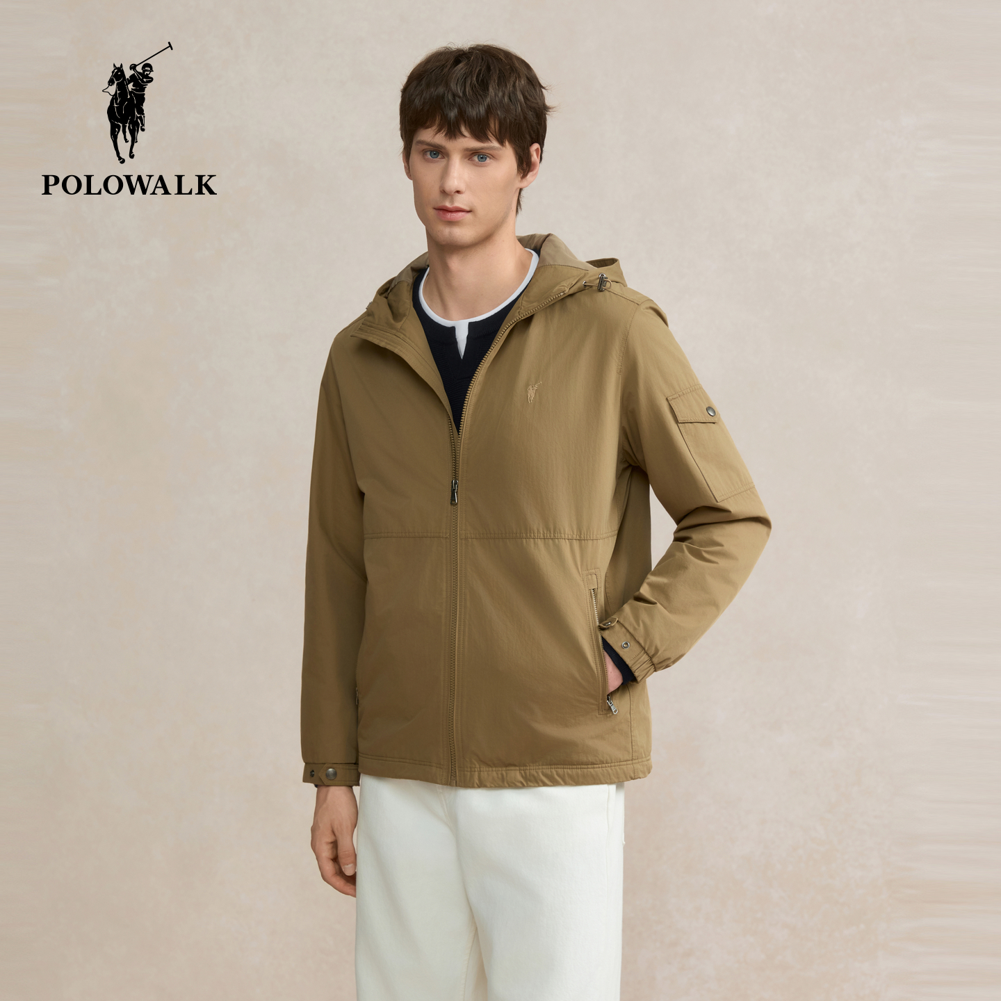 POLOWALK男式夹克2025冬季新品轻熟风通勤男装加绒连帽外套