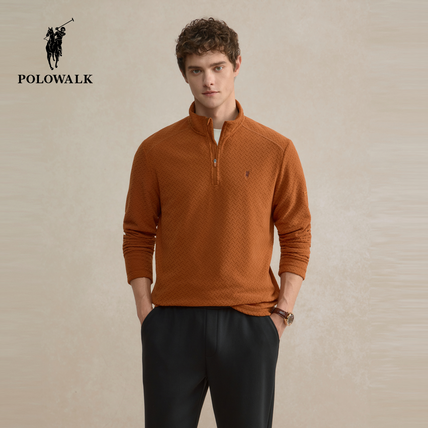 POLOWALK男装立领卫衣2025秋季新品套头上衣休闲外套