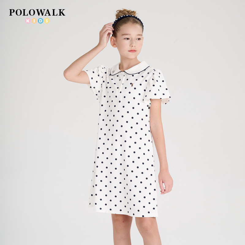 POLOWALK童装夏季学院风连衣裙女童针织裙子撞色Polo裙