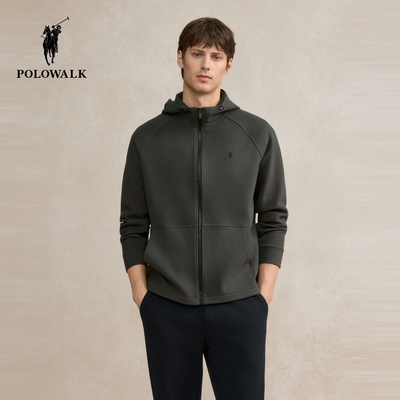 POLOWALK男装卫衣2025秋季新品商务立领通勤休闲男式开衫连帽外套