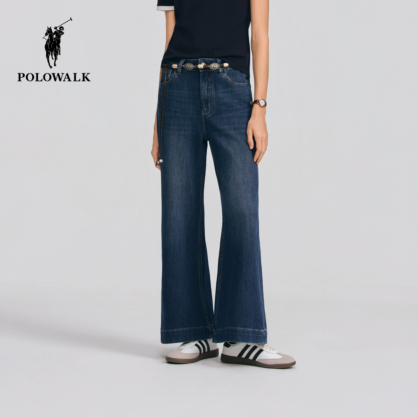 POLOWALK女式牛仔裤2026春夏裤新品女装时尚喇叭显瘦简约牛仔长裤