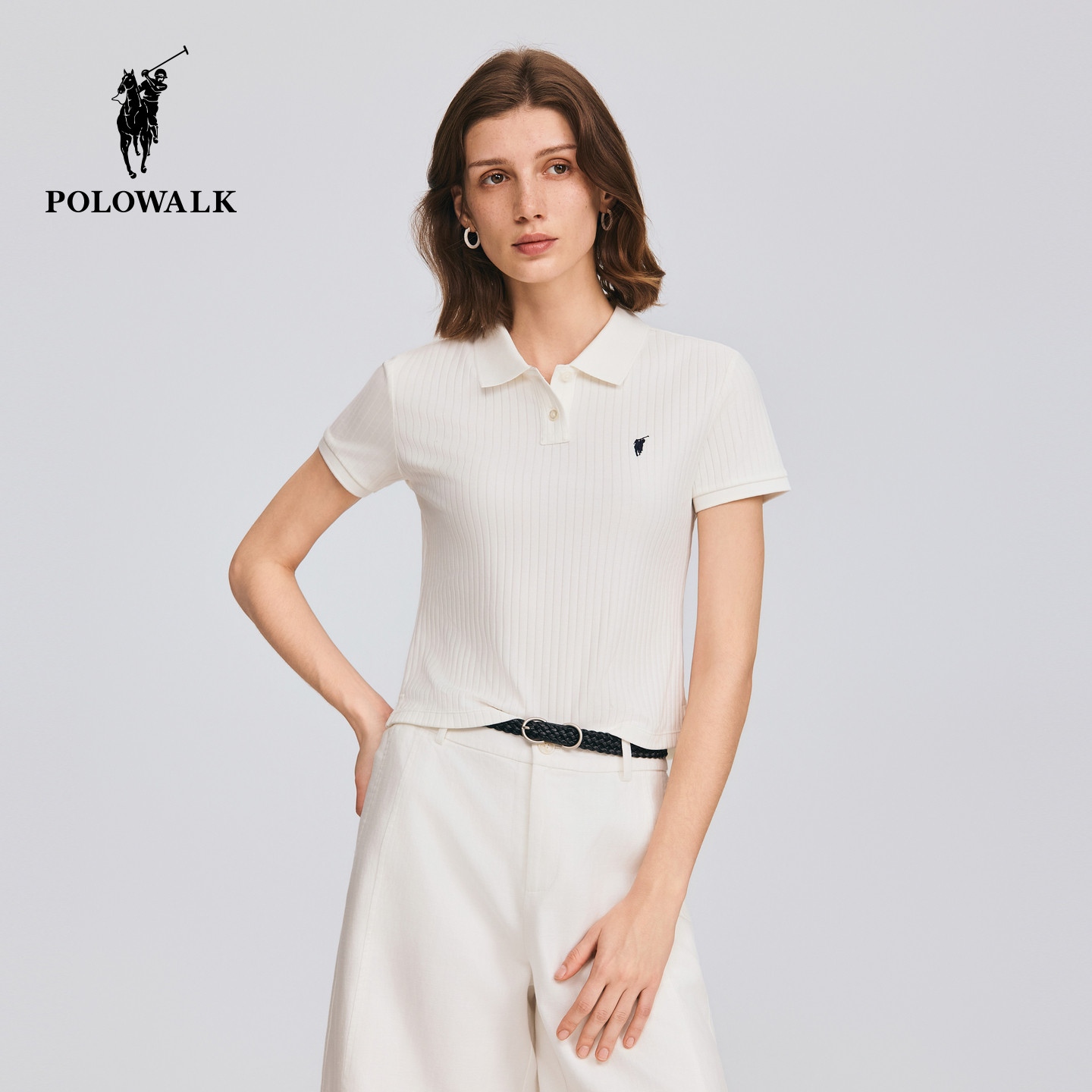 POLOWALK女式短袖POLO衫2026夏季新品女装简约百搭收腰显瘦polo衫