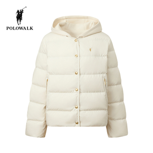 POLOWALK女式羽绒服2025冬季新品90鸭绒连帽拼接休闲羽绒服外套女
