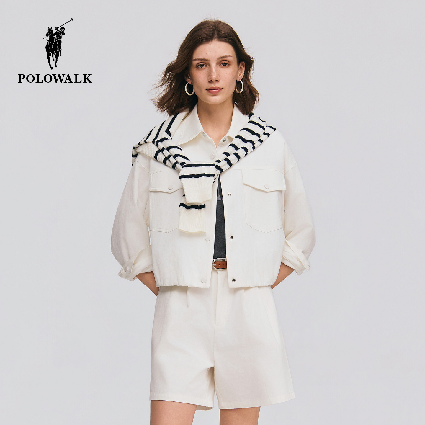 POLOWALK女式外套2026春季新品女装简约气质显瘦通勤休闲两件套