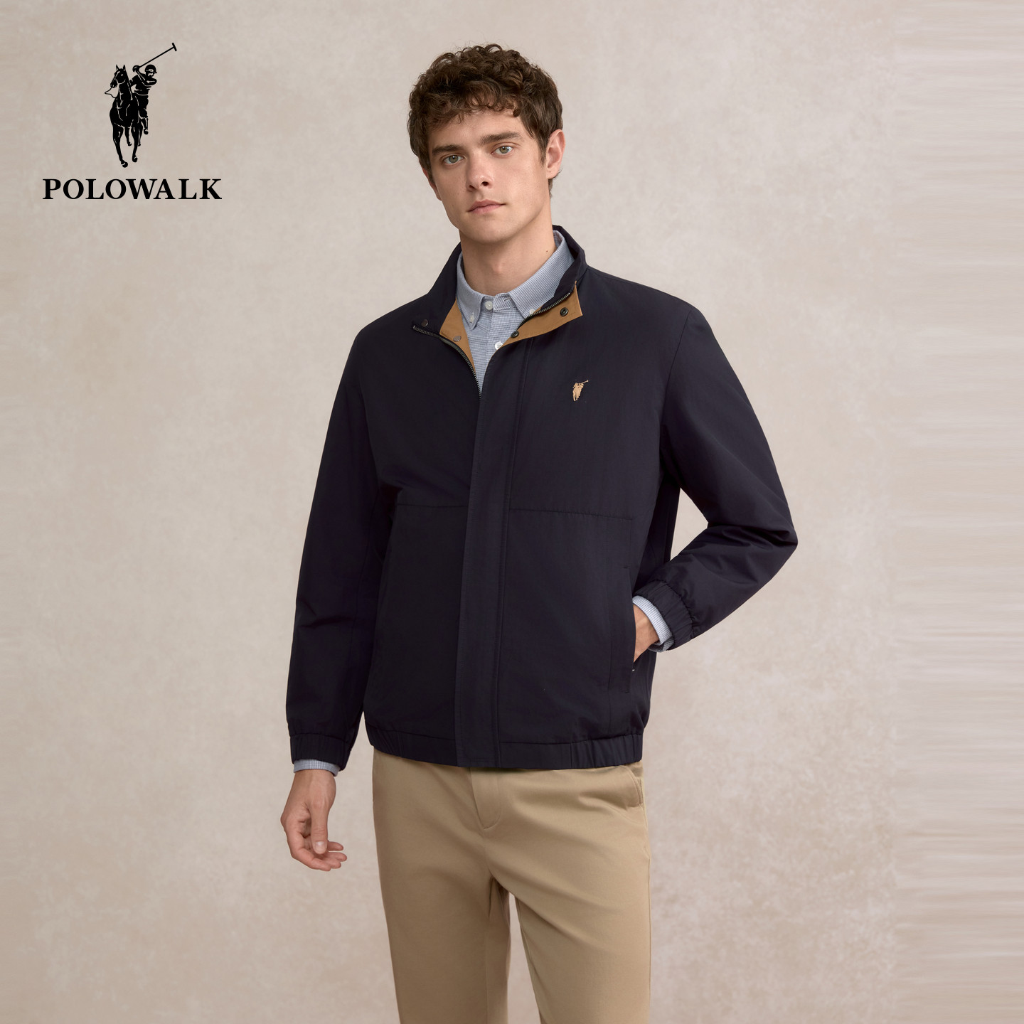 POLOWALK男式夹克2025冬季新品简约百搭立领行政夹克男装休闲外套