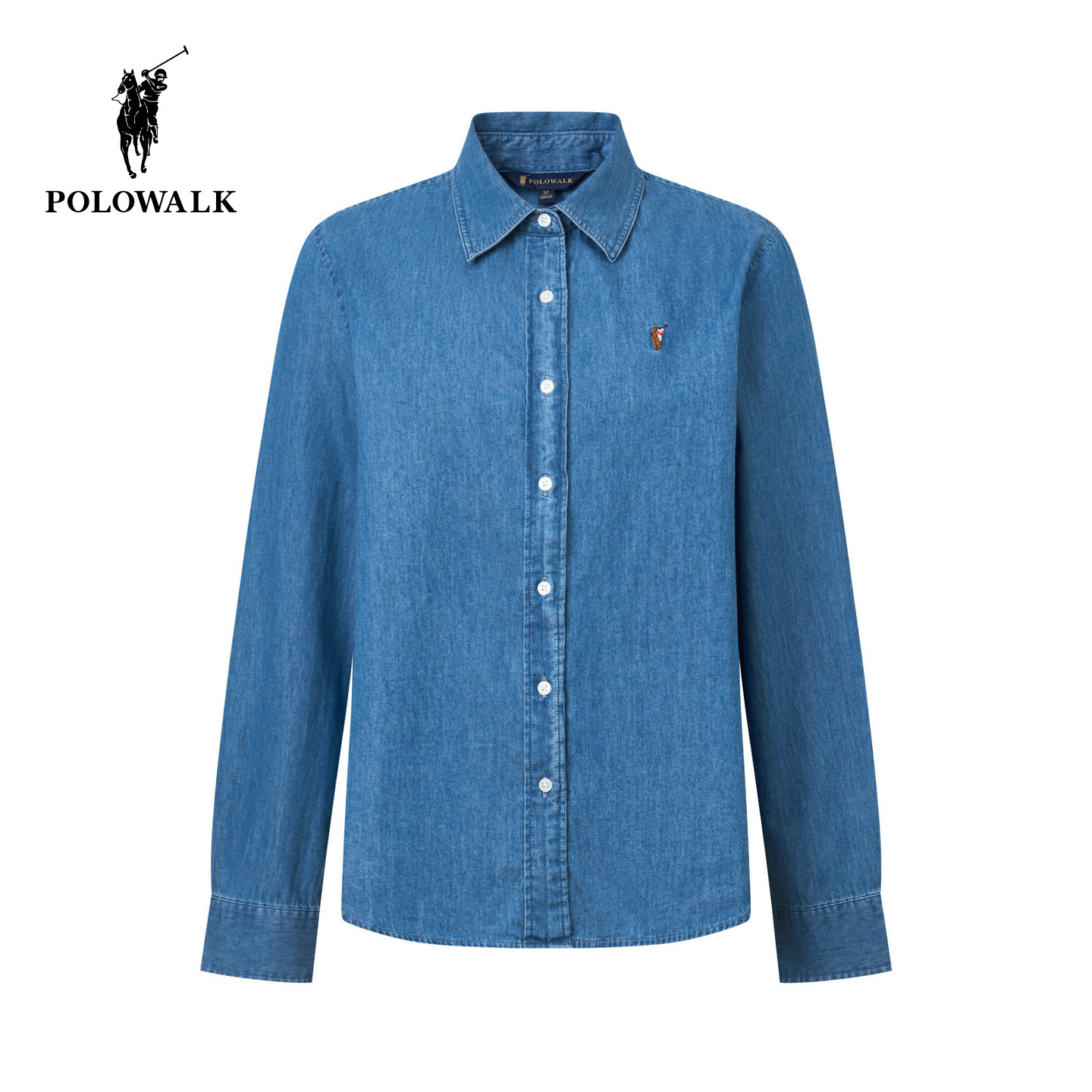POLOWALK女式长袖衬衫2026春季新品翻领时尚休闲通勤长袖牛仔衬衫