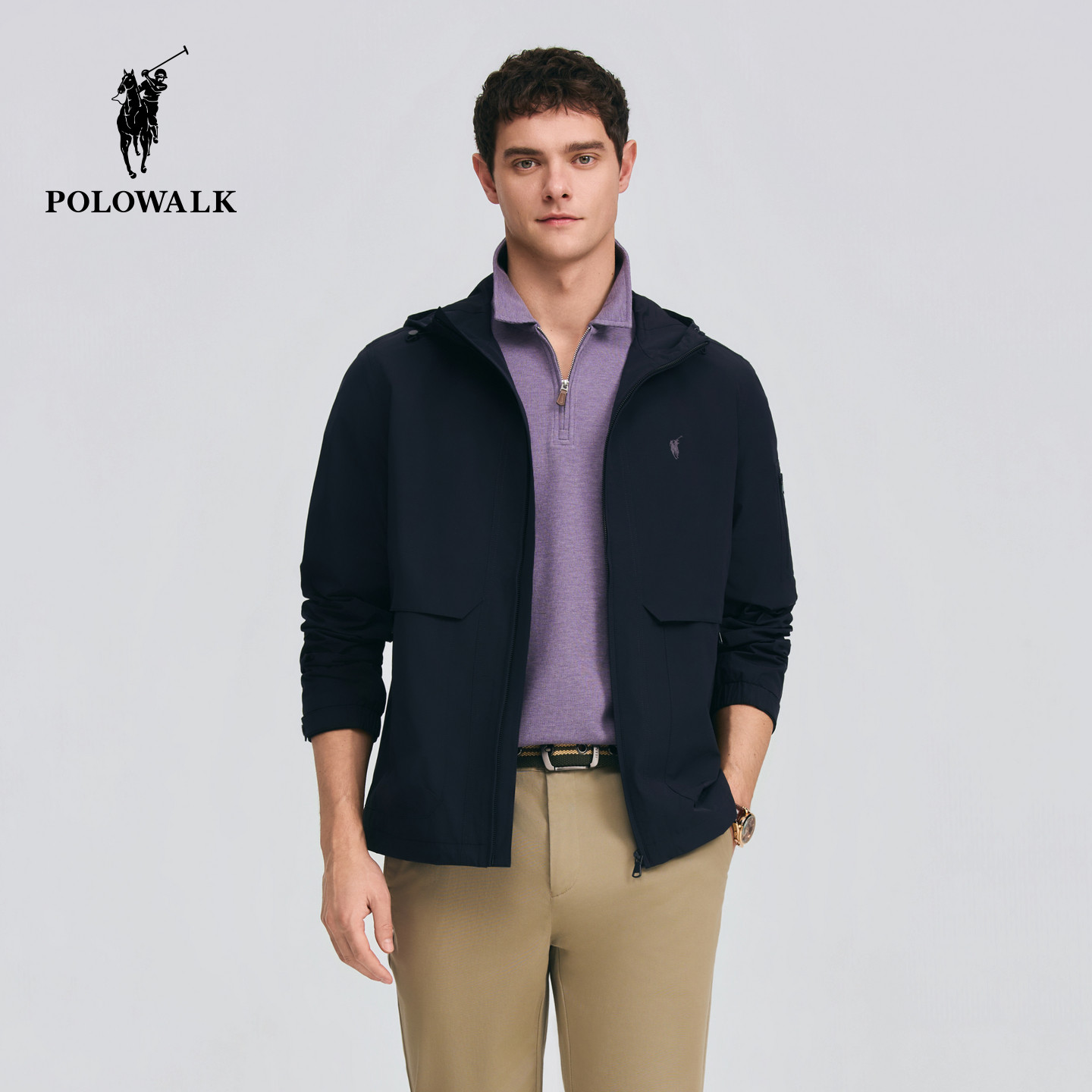 POLOWALK男式夹克2026春季新品连帽经典休闲通勤拉链夹克外套男,男装,夹克,淘宝优惠券,粉丝福利购,淘宝优惠卷