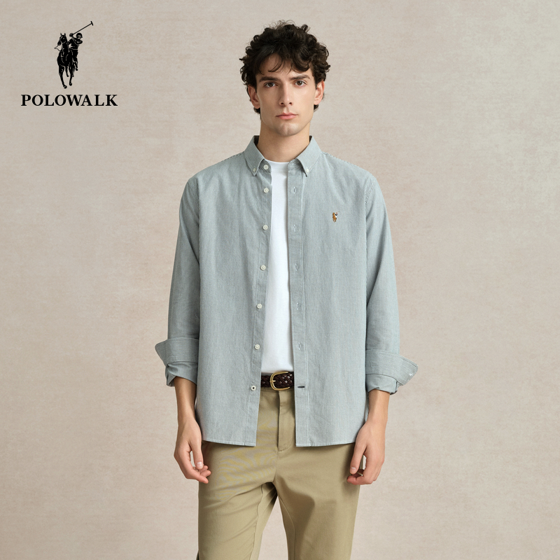 POLOWALK纯棉长袖衬衫透气上衣潮