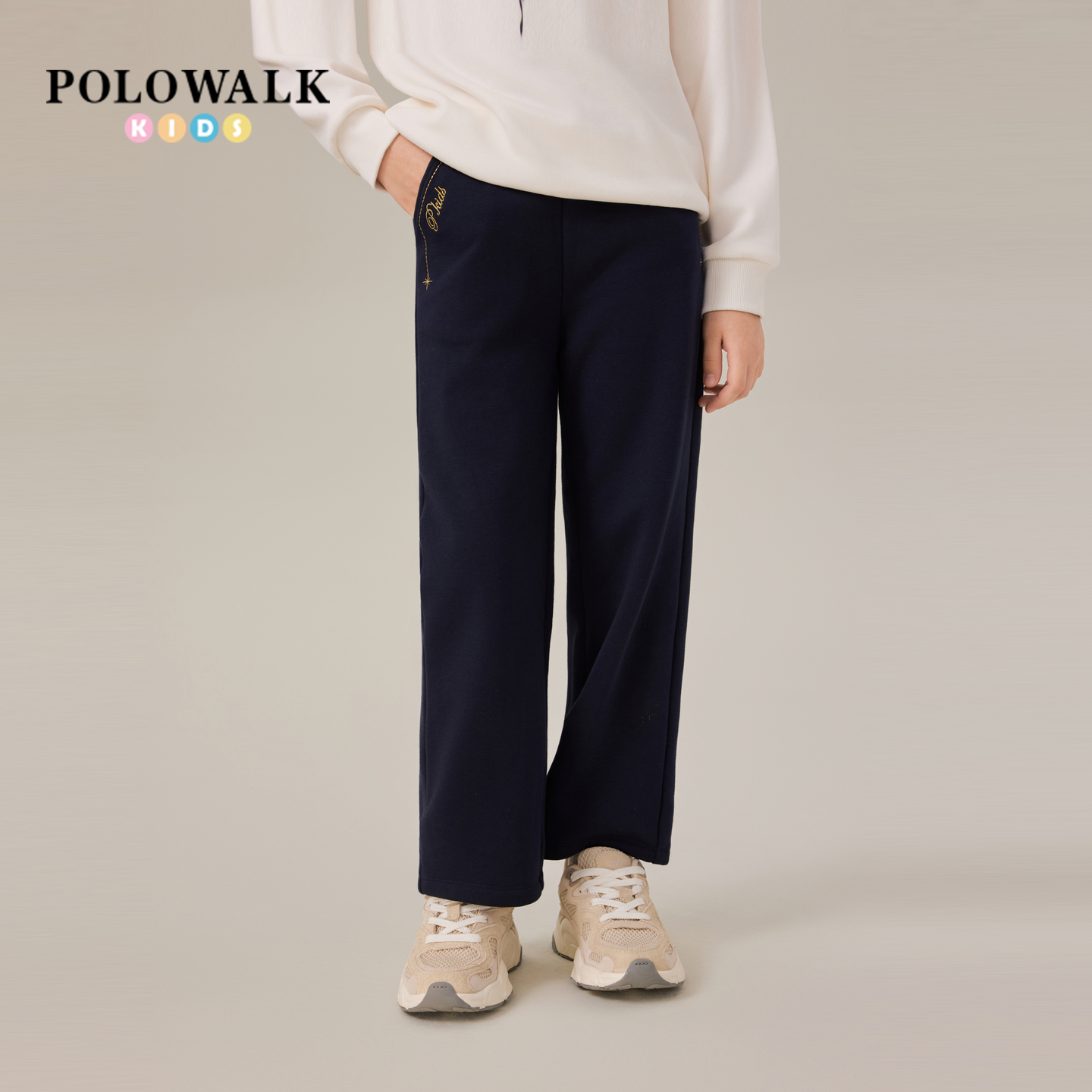 POLOWALK童装女童卫裤2025秋冬新品时尚松紧腰休闲直筒长裤大童