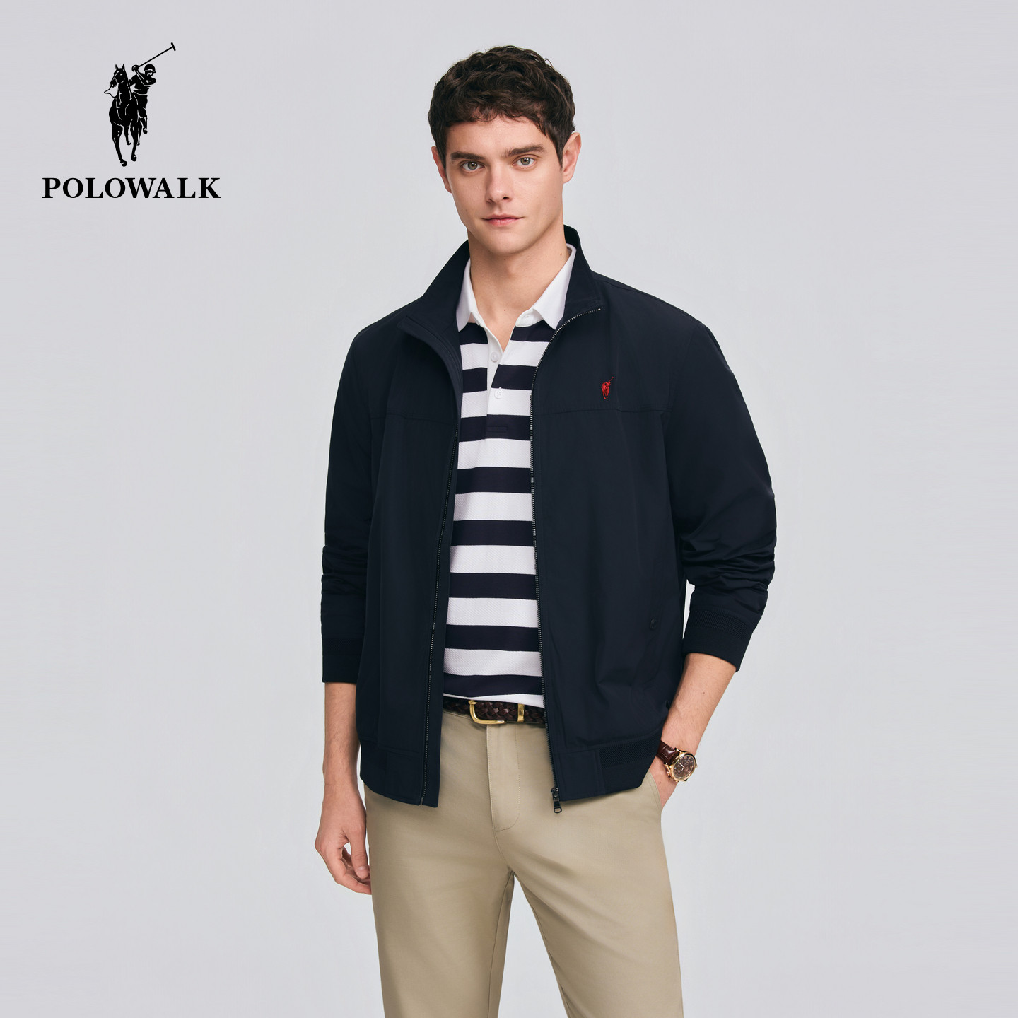 POLOWALK男式夹克2026春季新品简约经典立领夹克商务休闲拉链外套