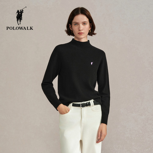 【100%绵羊毛】POLOWALK女式羊毛衫2025冬季新品内搭半高领上衣女