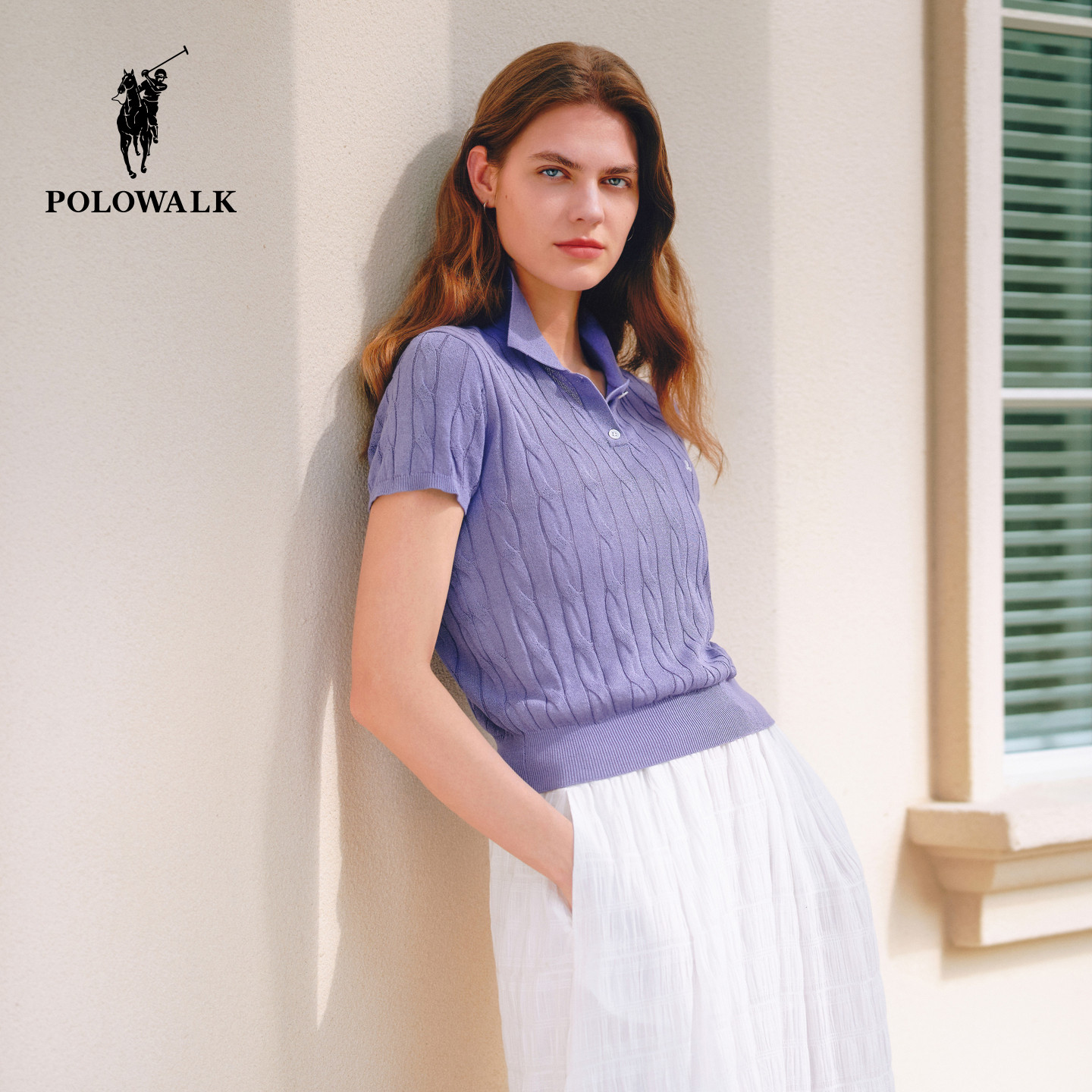 POLOWALK女式短袖针织衫2026夏季新品时尚百搭绞花显瘦套头针织衫