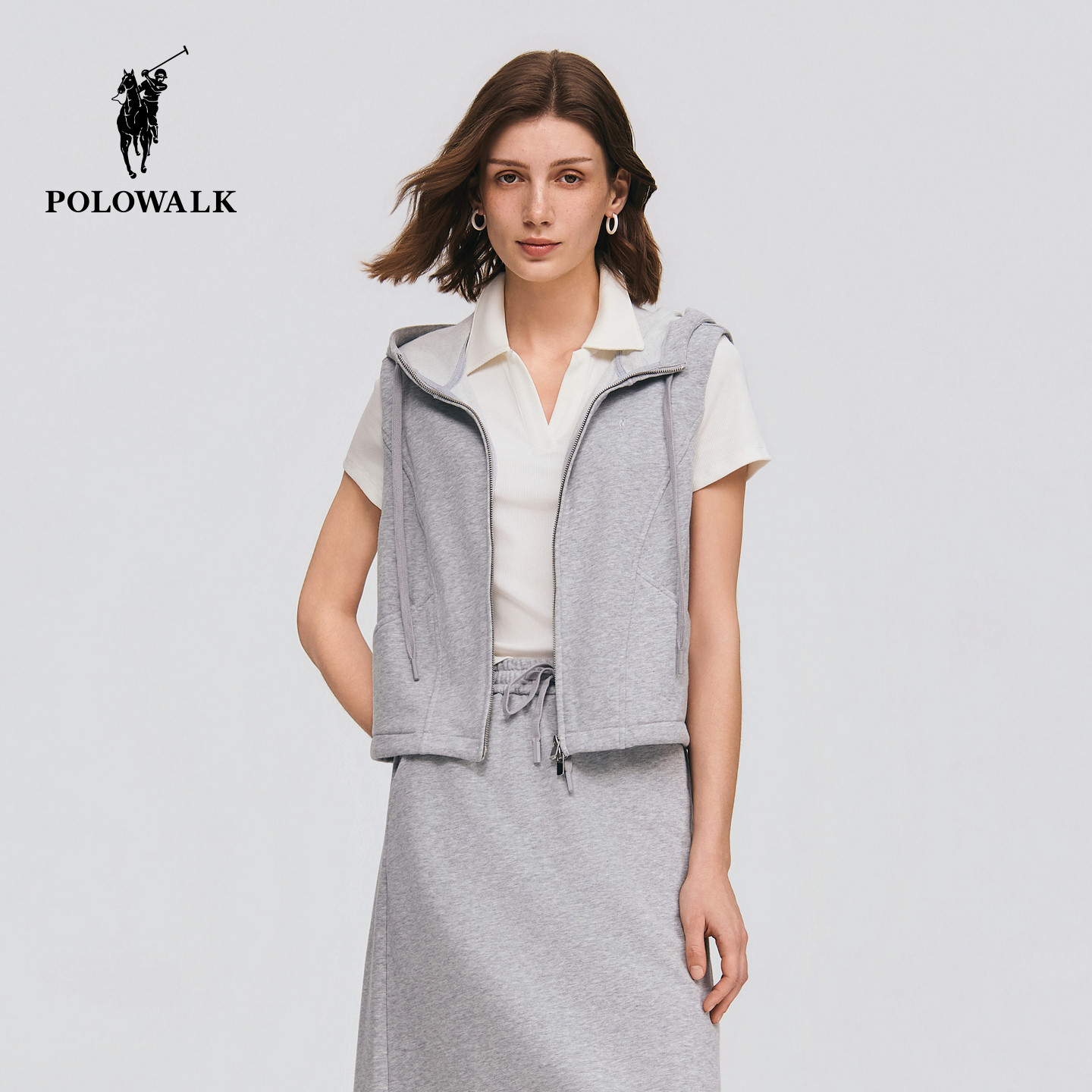 POLOWALK女式马夹2026春季新品女装简约连帽外穿百搭休闲运动马甲