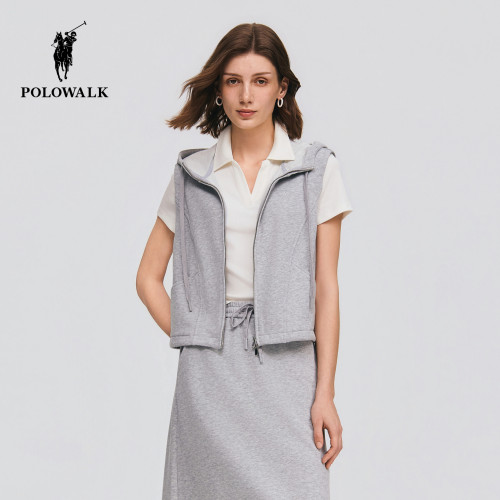 POLOWALK女式马夹2026春季新品女装简约连帽外穿百搭休闲运动马甲