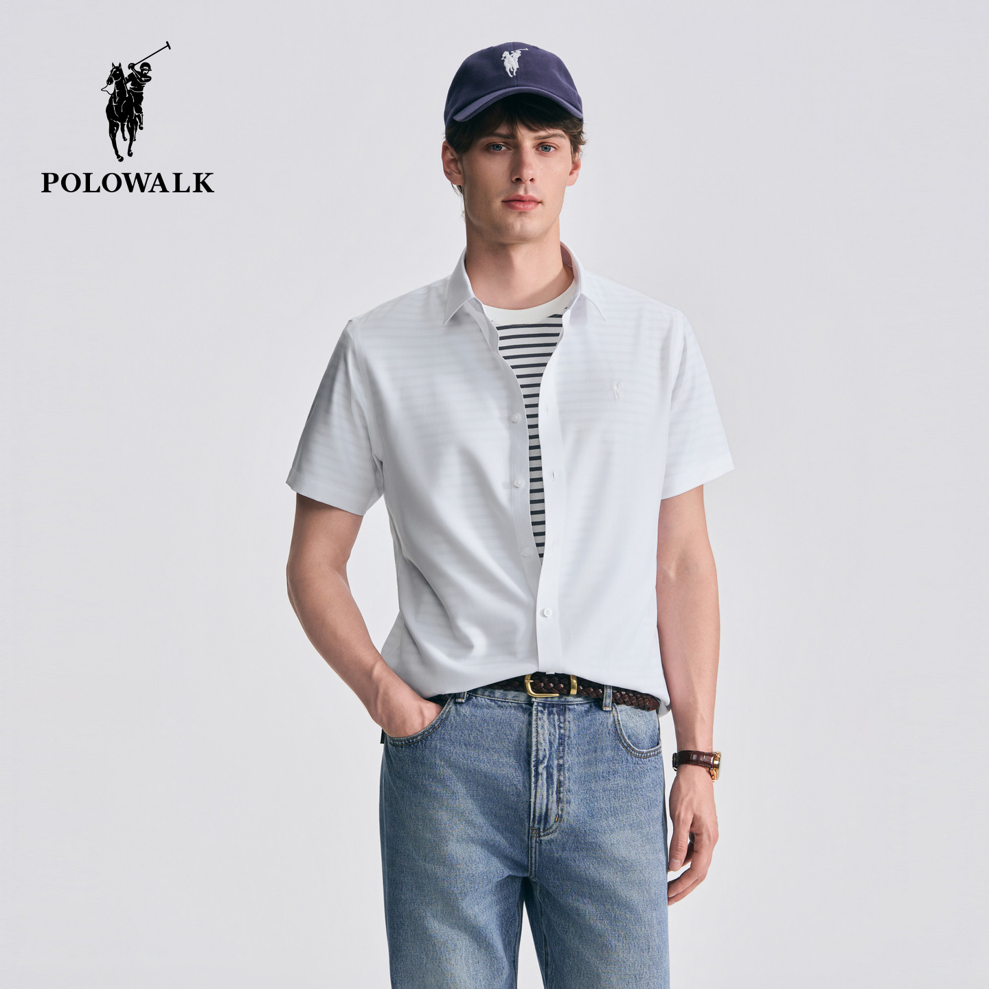 【免烫 7A抗菌】POLOWALK短袖衬衫男式纯色上衣时尚都市轻薄百搭