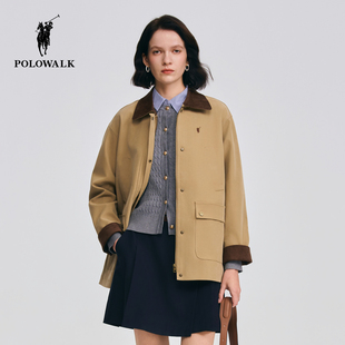 撞色灯芯绒翻领复古多口袋休闲外套 新品 POLOWALK女式 外套2026春季