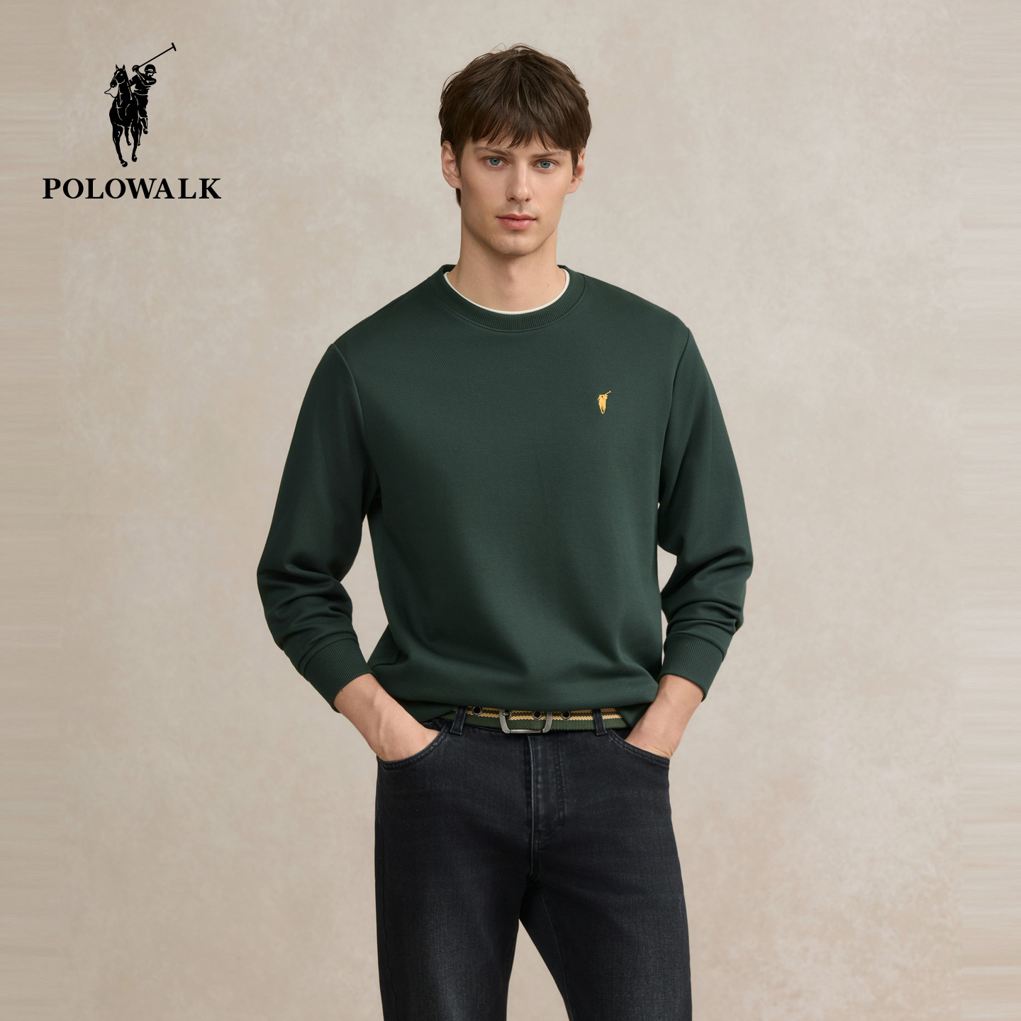 【特惠】POLOWALK男士卫衣2026春季新品圆领休闲百搭通勤打底衫男