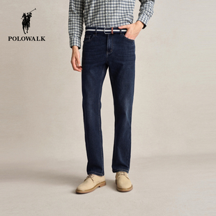 POLOWALK男士加绒牛仔裤秋冬新款休闲时尚直筒裤百搭弹力修身裤