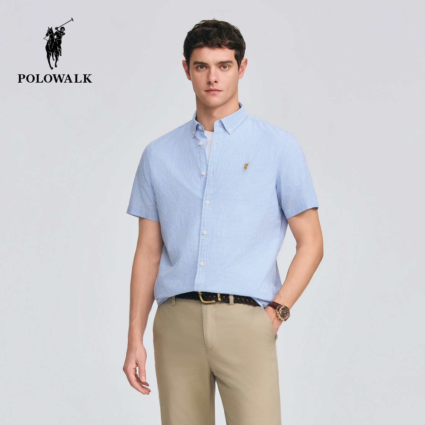 POLOWALK纽扣领短袖衬衫图片