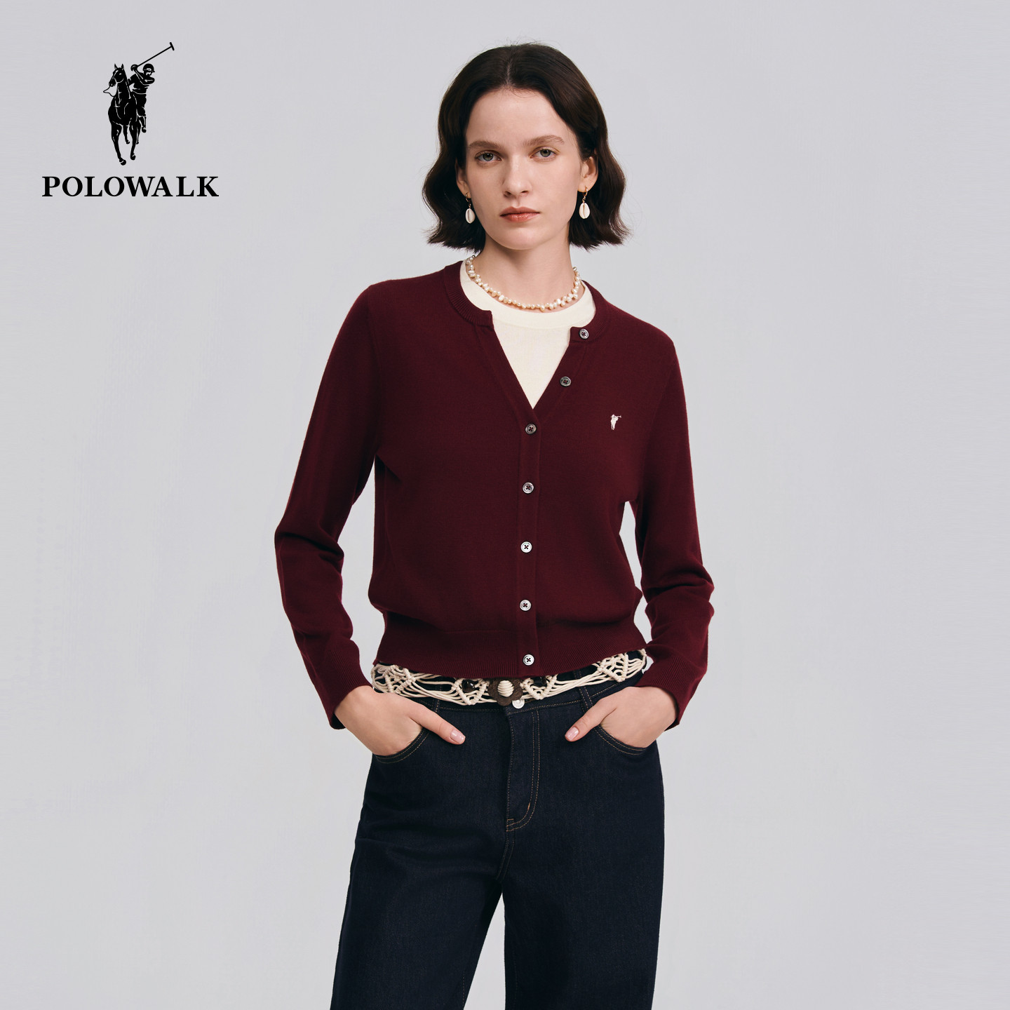 【红色款】POLOWALK女式长袖针织衫2026春季新品假两件领口针织衫,女装/女士精品,毛针织衫,淘宝优惠券,粉丝福利购,淘宝优惠卷