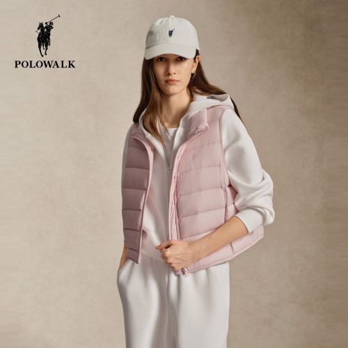 POLOWALK女式羽绒马夹2026冬季新品90鸭绒翻领轻薄显瘦拉链背心