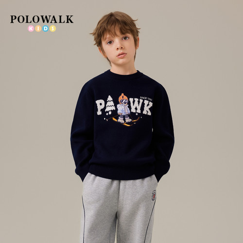 POLOWALK童装男童针织衫2026秋冬圆领套头亲肤百搭打底衫