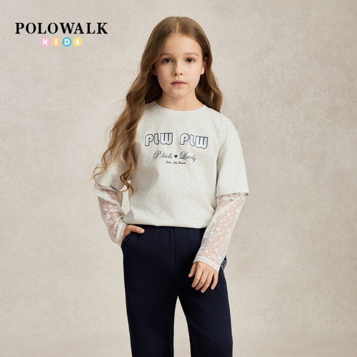 POLOWALK女童印花长袖T恤