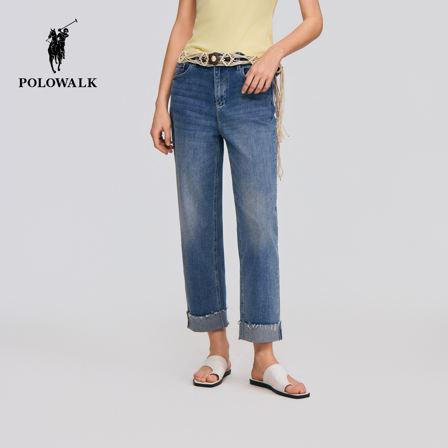 POLOWALK女装2026春夏裤新品通勤百搭简约款经典直筒女式牛仔裤
