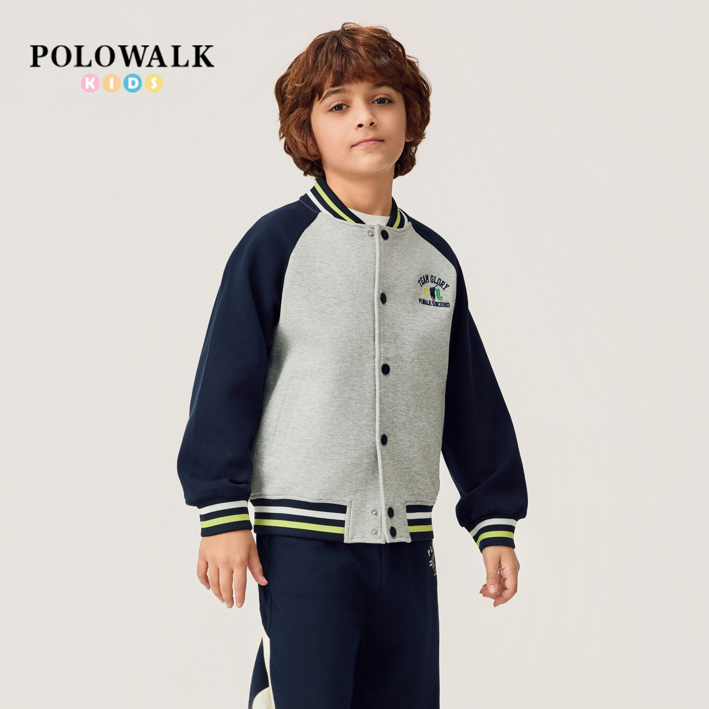 POLOWALK童装男童外套2026春季新品青春活力撞色刺绣棒球服外套