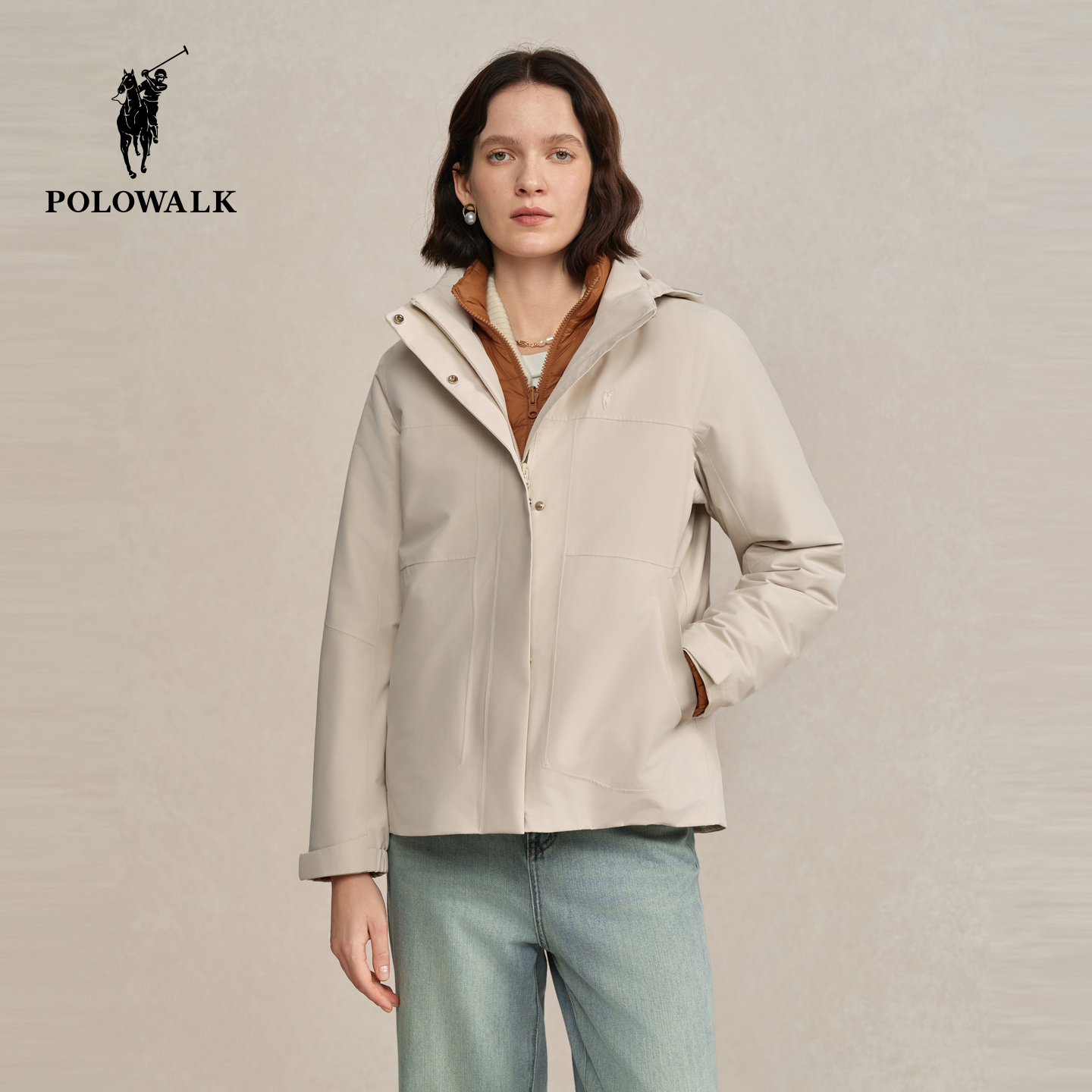 POLOWALK女式羽绒服2025冬季新品简约休闲户外通勤两件套保暖外套