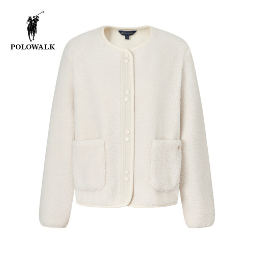 POLOWALK女式外套2025秋季新品摇粒绒百搭圆领简约气质绒感外套女