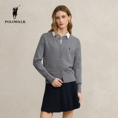 POLOWALK女式长袖针织衫2025秋季新品百搭通勤包芯纱针织开衫女