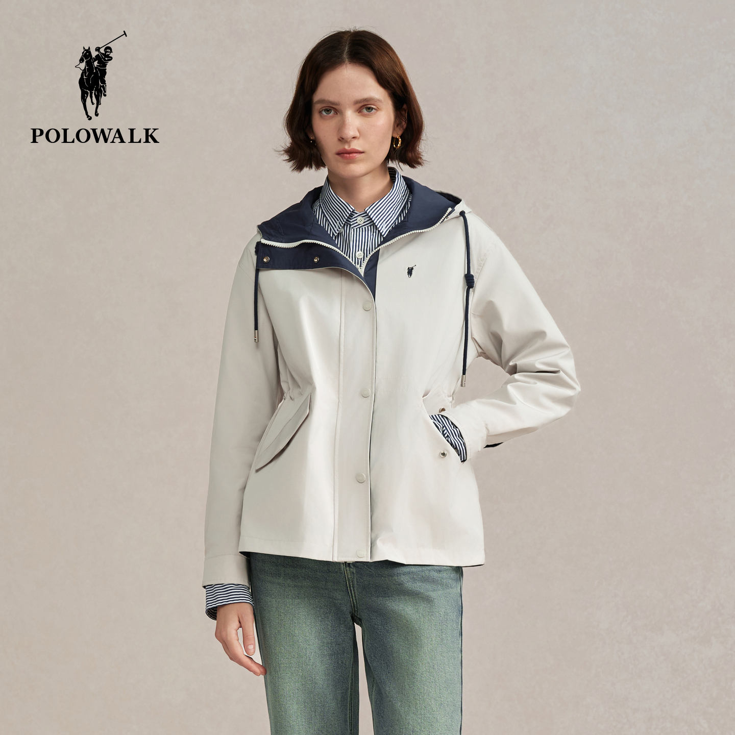 【双面穿】POLOWALK女式外套2025秋季新品百搭通勤显瘦连帽外套女