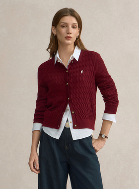 【特惠】POLOWALK长袖针织衫女秋冬新款百搭针织开衫绞花圆领毛衣