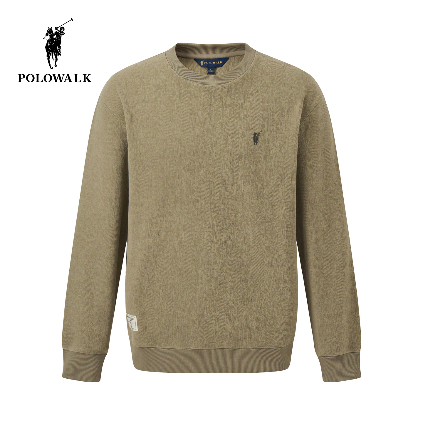 POLOWALK男式卫衣2025秋季新品简约休闲罗纹圆领内搭纯色套头上衣