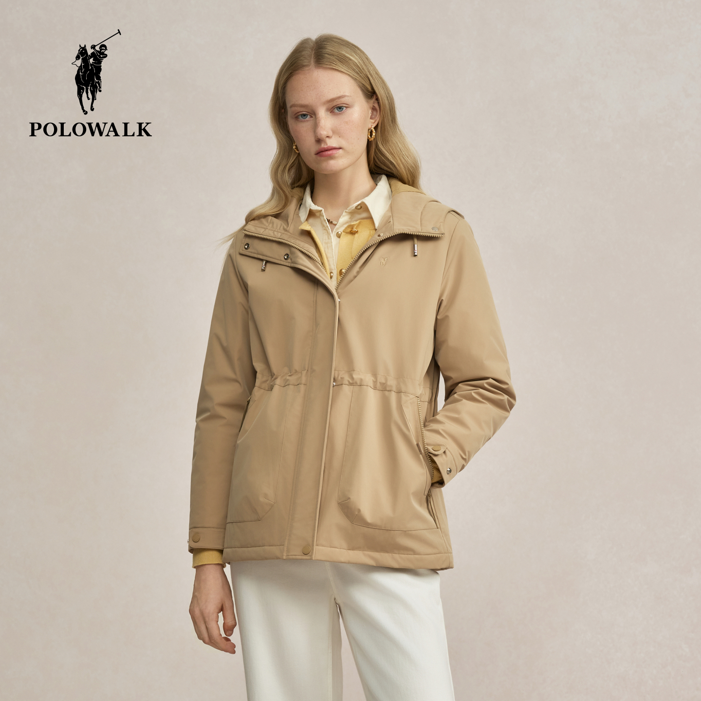 POLOWALK女式棉服外套2025冬季新品百搭连帽外套女装直筒显瘦上衣