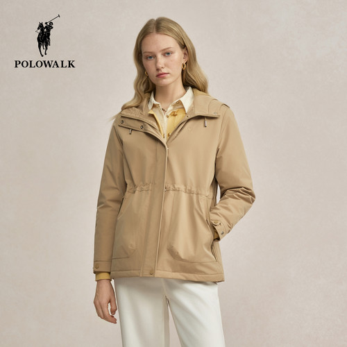 POLOWALK女式棉服外套2025冬季新品百搭连帽外套女装直筒显瘦上衣