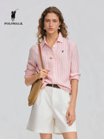POLOWALK Women's Long-sleeved Shirt 2026 Spring New Collection: Contrasting color striped lapel Commuter Casual long-sleeved shirt thumbnail 6