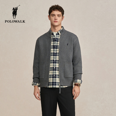 POLOWALK男式针织衫2025冬季新品简约百搭绅士风半高领针织开衫