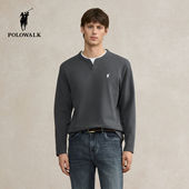 POLOWALK男式 简约韩系拼接领口百搭休闲上衣 新品 长袖 T恤2025秋季
