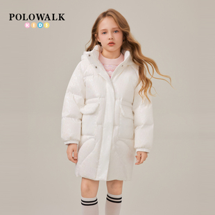 POLOWALK童装女童羽绒服2025冬季新品幻彩中长款90鸭绒羽绒外套