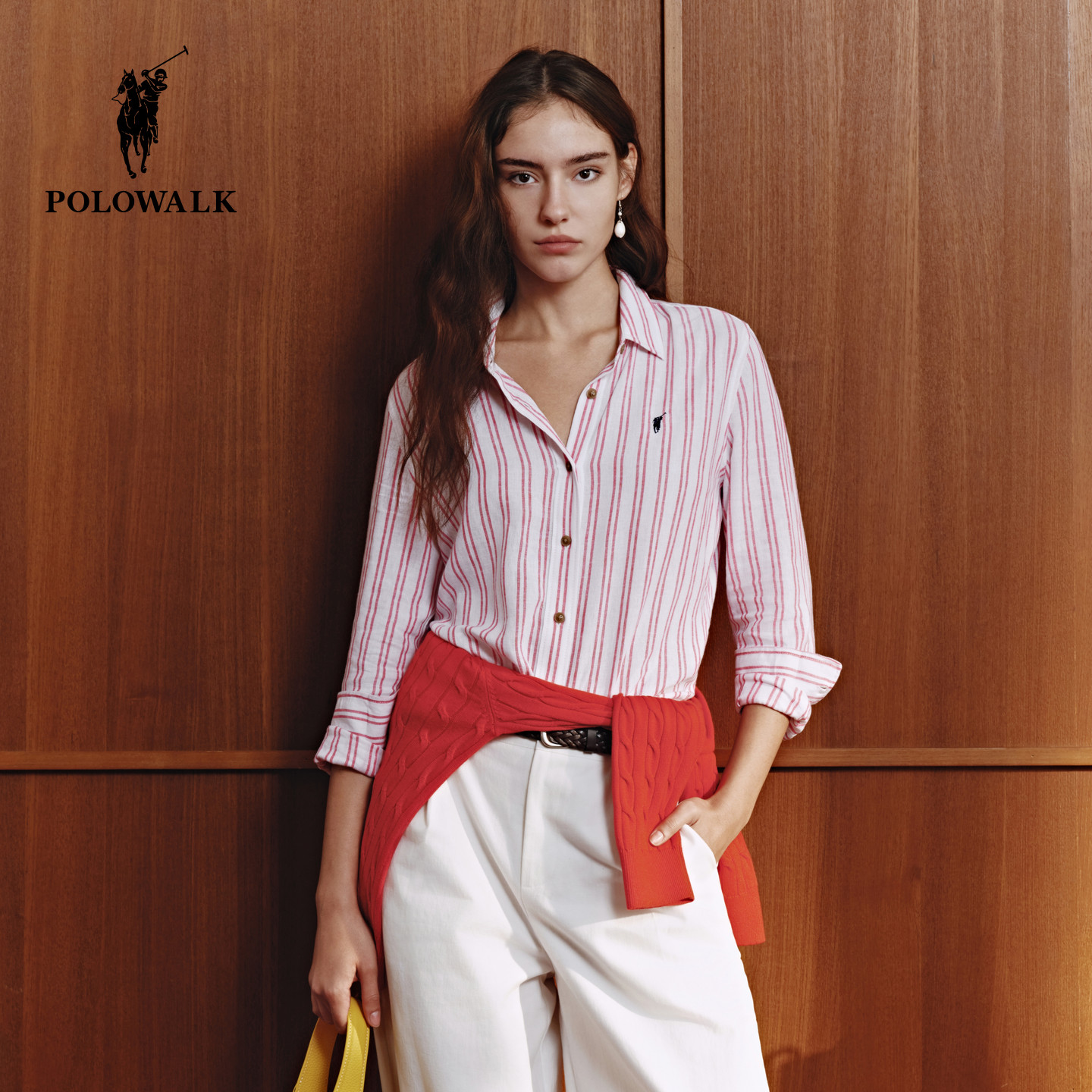 POLOWALK女式衬衫2026春季新品亚麻混纺时尚双条纹翻领长袖衬衫,女装/女士精品,衬衫,淘宝优惠券,粉丝福利购,淘宝优惠卷