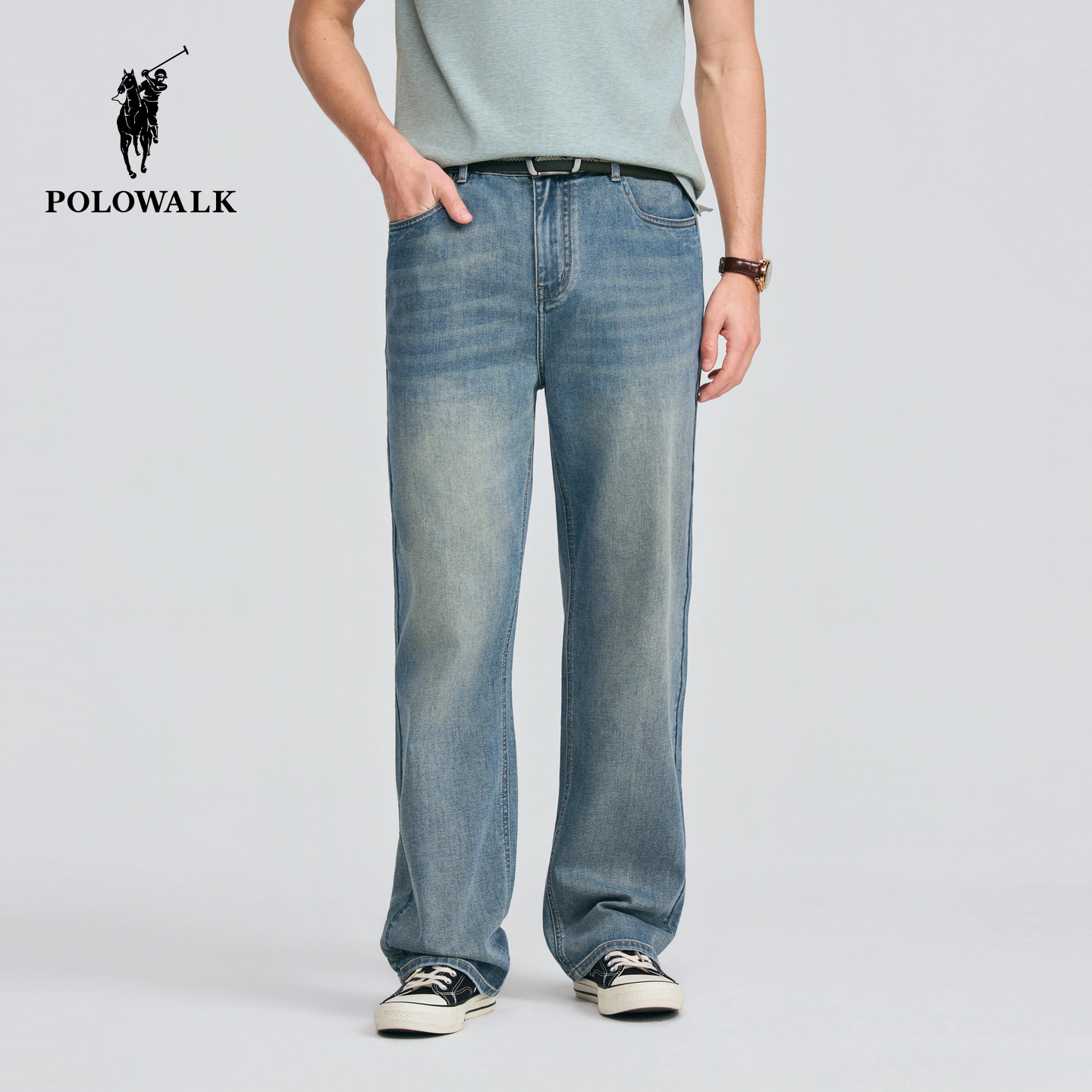 POLOWALK男式牛仔裤2026春夏裤新品男装宽松直筒休闲百搭牛仔长裤