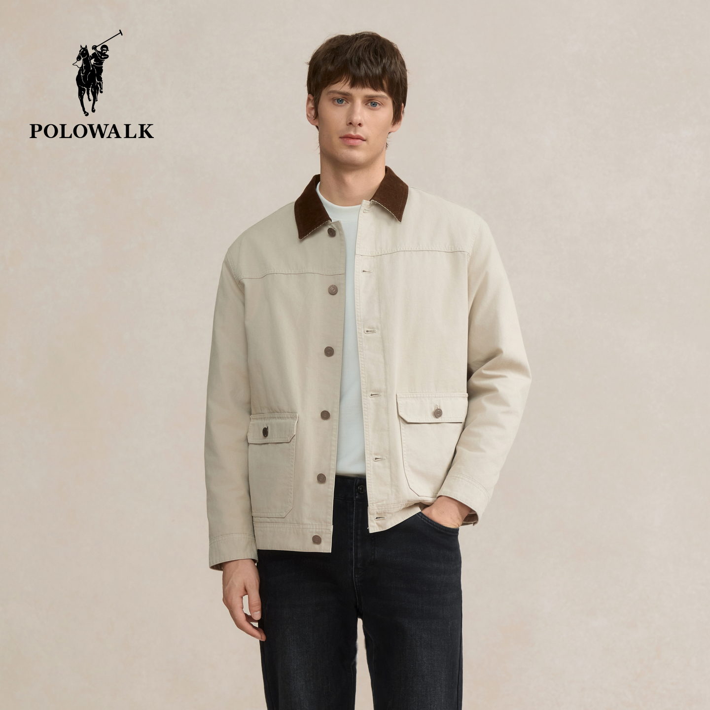 POLOWALK男式夹克外套2025冬季新品时尚翻领休闲工装风男装外套